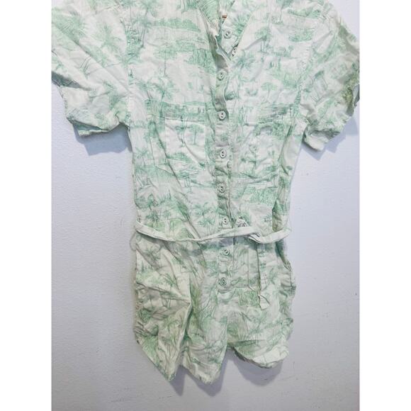 KIVARO White Green Floral Short Sleeve Belt Looped Chloe Romper Size US 2 - Picture 7 of 15